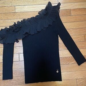 Genuine Milly Elegant Black Ruffled One-Shoulder Sweater, almost new!